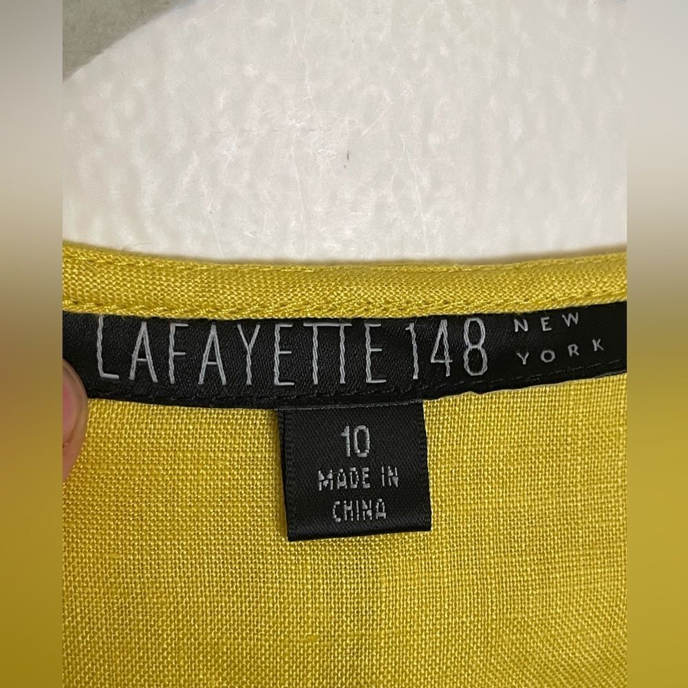 Lafayette 148 New York Luxury Yellow Ruffle Vneck Button Down Linen Blouse Sz10 - Picture 4 of 8